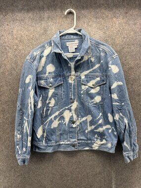 Vintage Calvin Klein Sport Jacket Mens Small Blue Denim Biker Bleached USA 90s